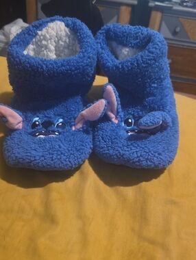Disney Lilo & Stitch Blue Plush Slip-On Slippers